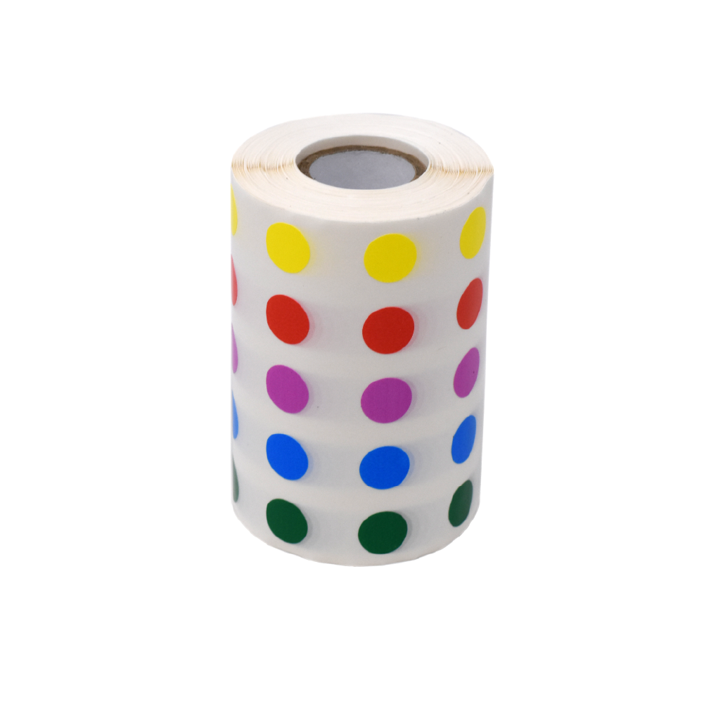 Globe Scientific Label Rolls, Cryo, 13mm Dots, for 1.5-2mL Tubes, Assorted Colors (1000 dots in blue, green, violet, red and yellow) Image